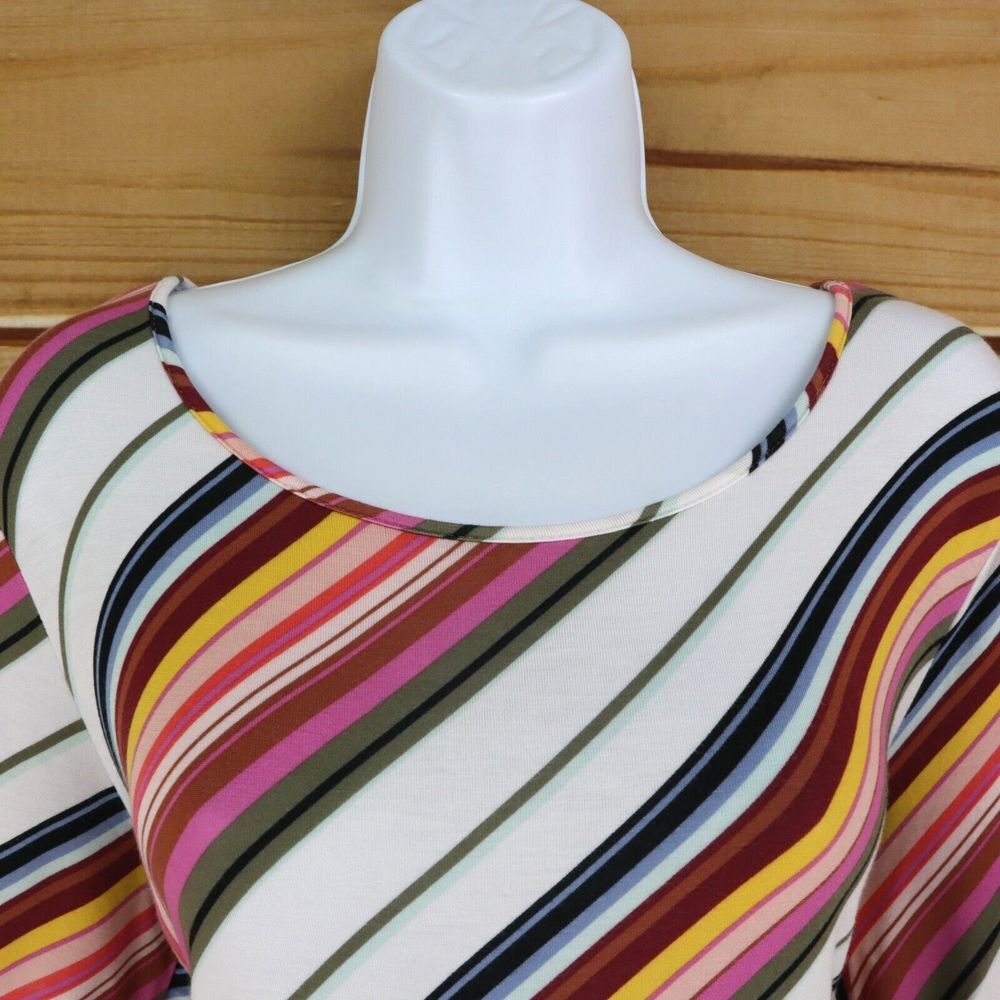 Apt. 9 Shirt Round Neck Blouse Womens Sz L Multicolor Striped Short (1/2) Sleeve - Picture 4 of 6